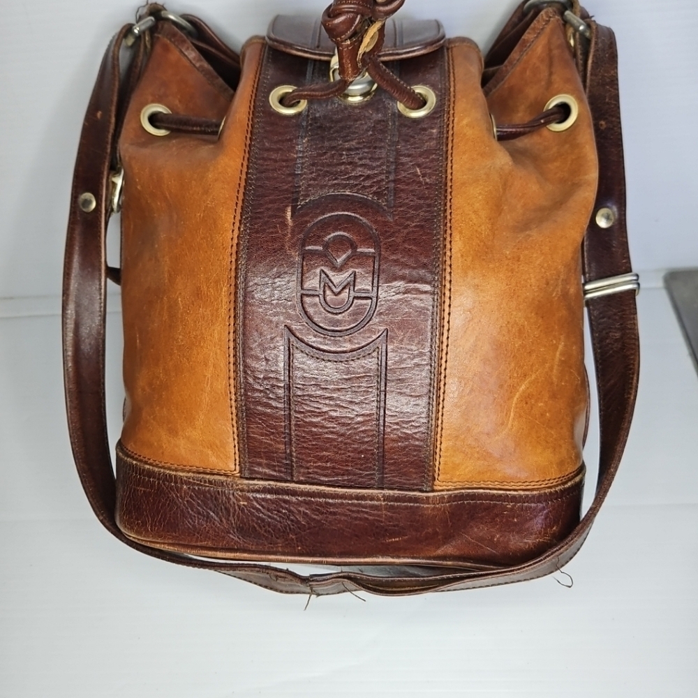 Vintage Marino Orlandi Large Leather Drawstring Bucket Tote Bag Authentic Design - Picture 12 of 14